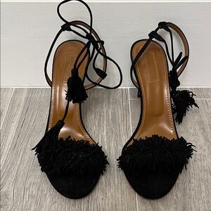 Aquazzura Black Fringe Heels